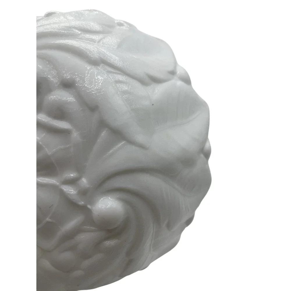 Vintage Milk Glass Bowl – Embossed‎ Leaf & Scroll Design – Ruffled Edge – 8.5